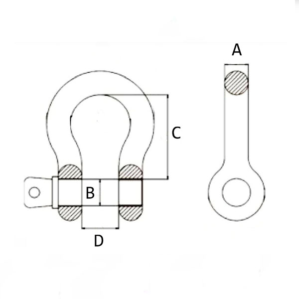 EUROPEAN TYPE LARGE BOW SHACKLES, TYPE D-1， SIZE DIAMETER PIN WITH BODY